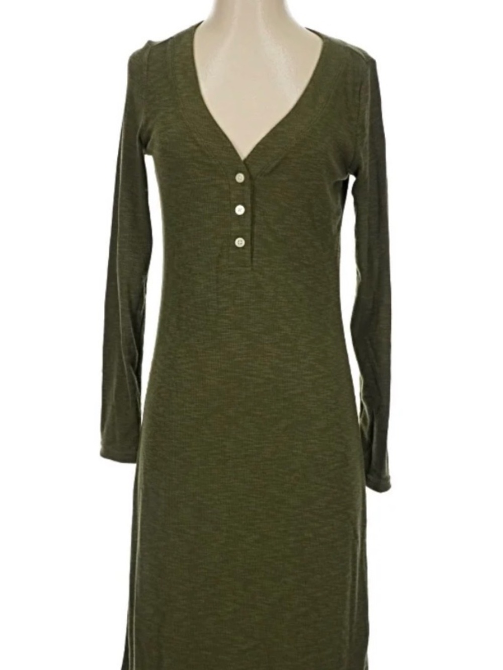 Gap Olive Green Ribbed Henley midi dress - L